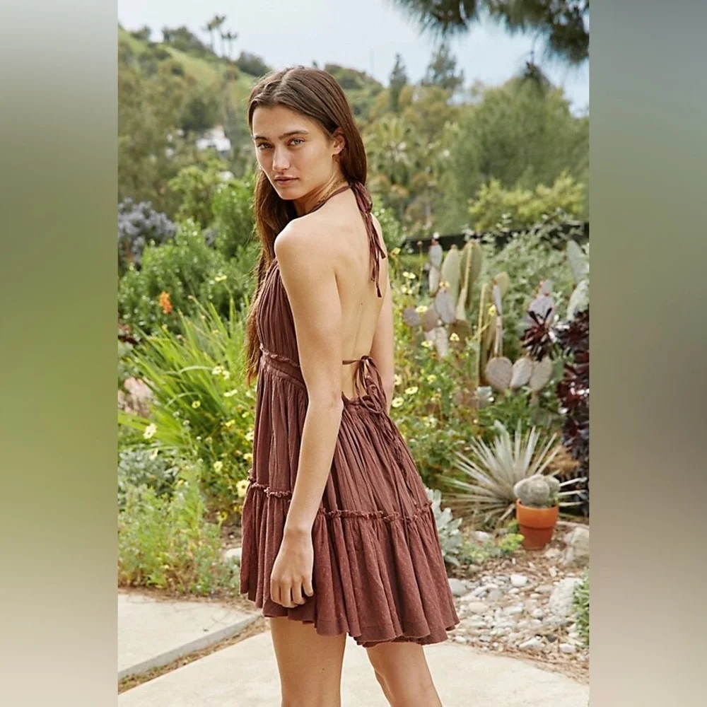 Rare HTF Free People | 100 Degree Flowy Layered Mini Dress in Mauve Sz L - Picture 6 of 17